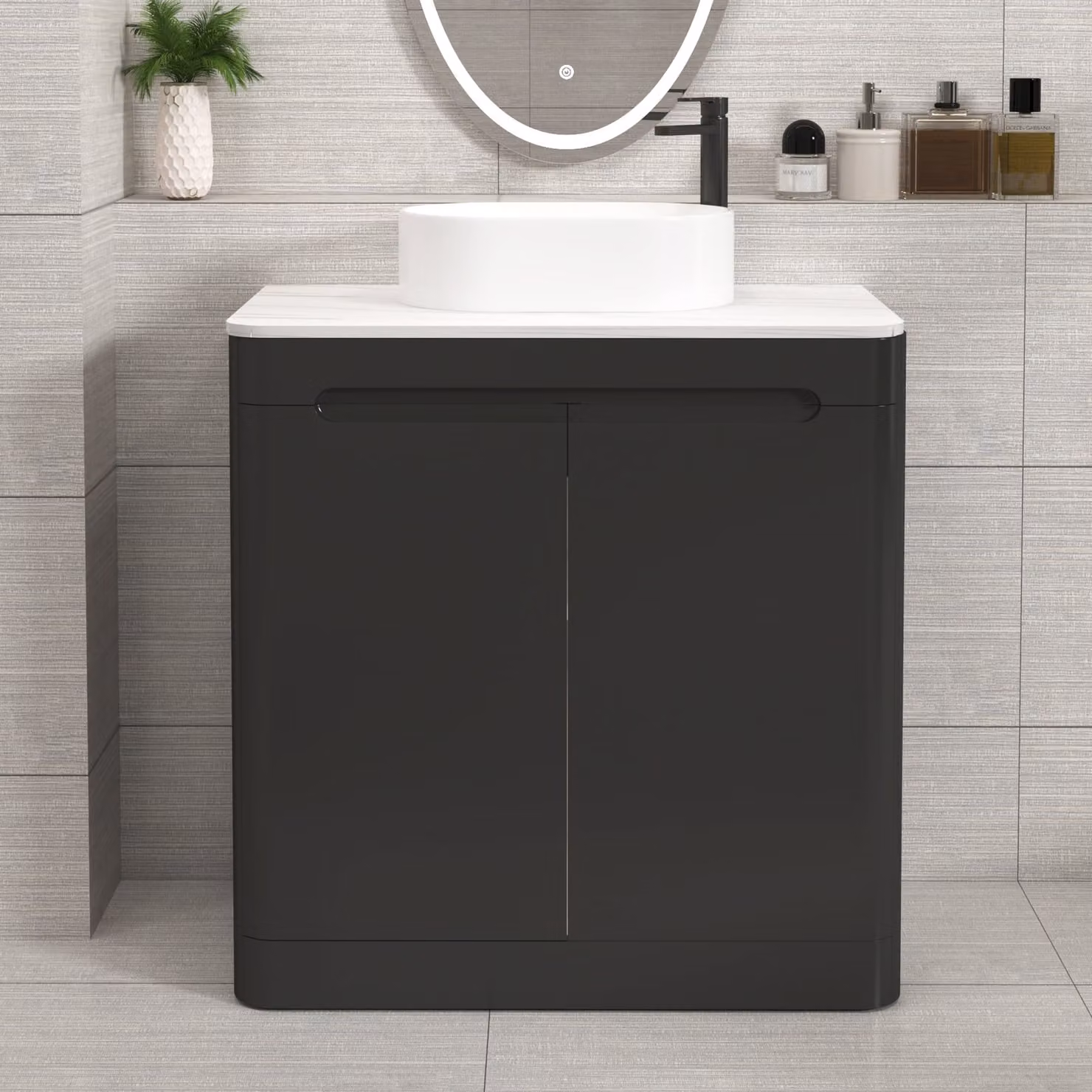 Royal Bathrooms Venice 800mm Matt Nocturne Black Floor Standing 2 Door Vanity Unit with Peak Basin