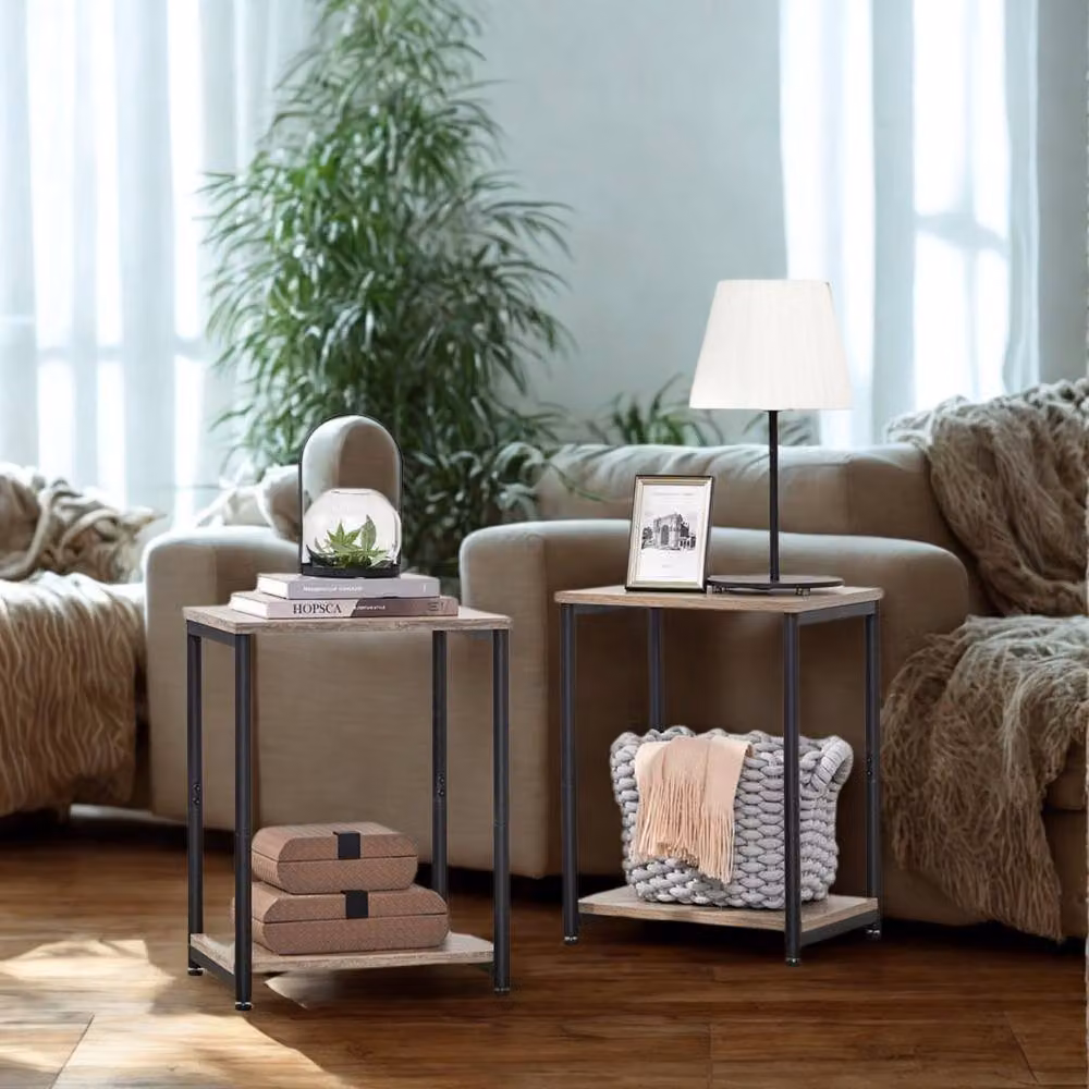 Pirlo Plush 2 Tier Side End Table with Steel Frame in Grey and Greige, W/D/H: 38.5 x 30 x 50 cm – 2