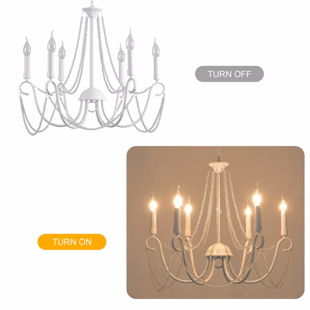 NIVOR 6-Light Retro French Country Crystal Candle Chandelier in White – 2