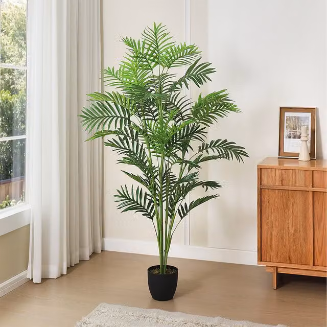 Komore Artificial Green Potted Palm Tabletop Plant with Black Pot