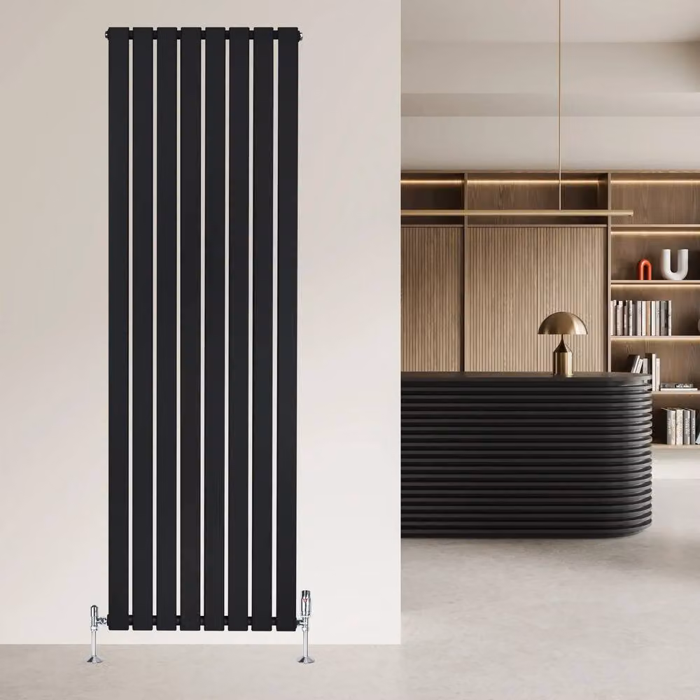 Monstershop Flat Single Column Steel Radiator with Integrated Valves and Thermostat Head, Black, H: 180 cm, W: 56 cm – 9