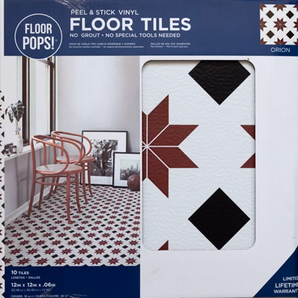 FloorPops Orion Self Adhesive Vinyl Floor Tiles, White, Pack of 10 (0.93sqm), W/D/H: 30.48 x 30.48 x 30.48 cm – 2