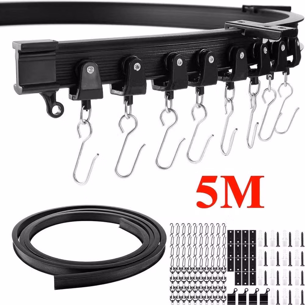 KORVIXA Flexible Bendable Curved Curtain Track in Black, Width: 100 cm, Drop: 152 cm – 2