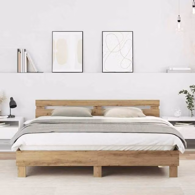 Berkfield Home Artisan Oak Bed Frame in Brown, Engineered Wood, W/D/H: 185 x 203 x 70 cm