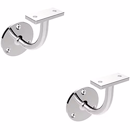 Loops 2 Pack Polished Stainless Steel Wall Mounted Handrail Bannister Brackets with 62mm Projection in Silver