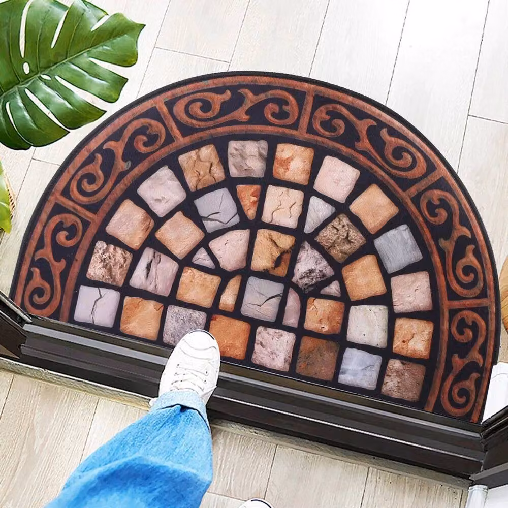 SPETLEK Semicircular Anti Slip Outdoor Slate Step Mat, Grey and Multicolour, Diameter: 100 cm – 4