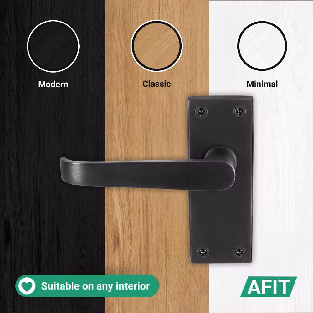 AFIT Matt Black Long Backplate Door Handle Latch Set, 5 Pairs, W/D/H: 15.0 x 15.0 cm – 3