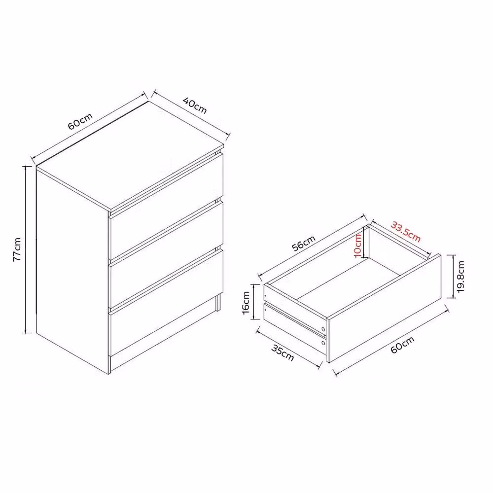 ERGOVEXA Scandinavian 3 Drawer Chest of Drawers in White Glossy Finish – 2