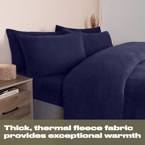 Brentfords Navy Blue Single Teddy Fleece Duvet Cover and Pillowcase Set, W/D/H: 135 x 200 cm and 50 x 75 cm – 4