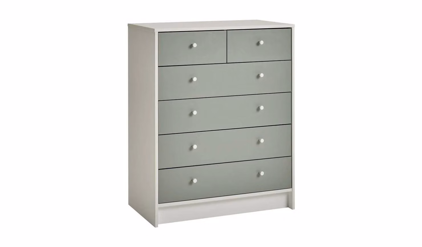 Kids Malibu 6 Drawer Chest in Green and White for Childrens Bedroom Storage