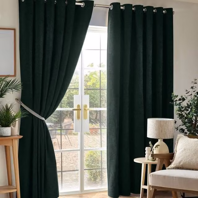 Luxor Living Green Chenille Blackout Eyelet Curtains, Thermal Insulating Pair, Width: 229 cm, Drop: 183 cm – 1