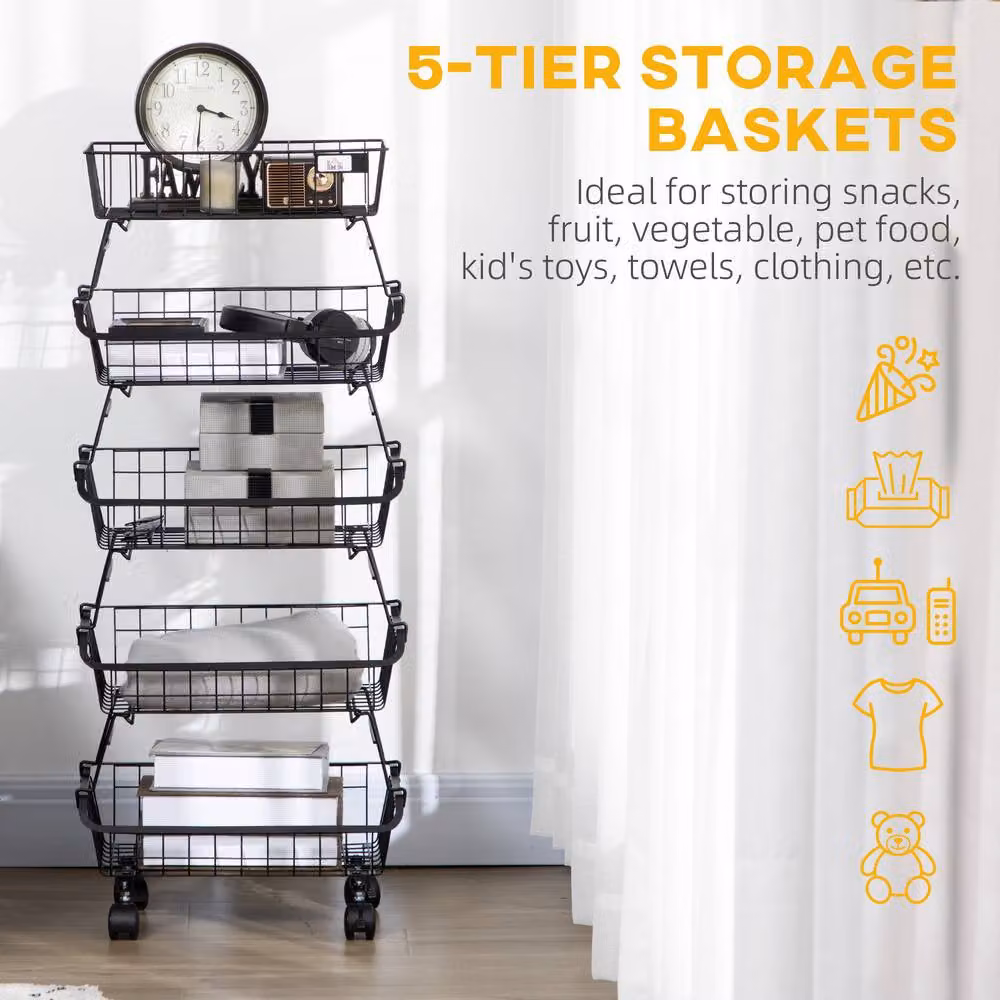 STILVORA Modern Kitchen Trolley with 5 Metal Baskets in Matt Black – 4