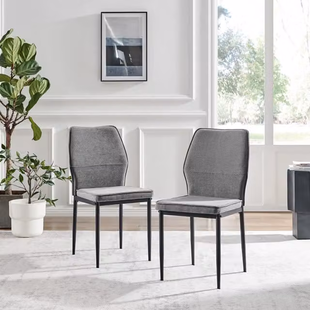 FurnitureboxUK Set of 2 Riya Upholstered Fabric Kitchen Dining Chairs with Black Metal Legs - Grey