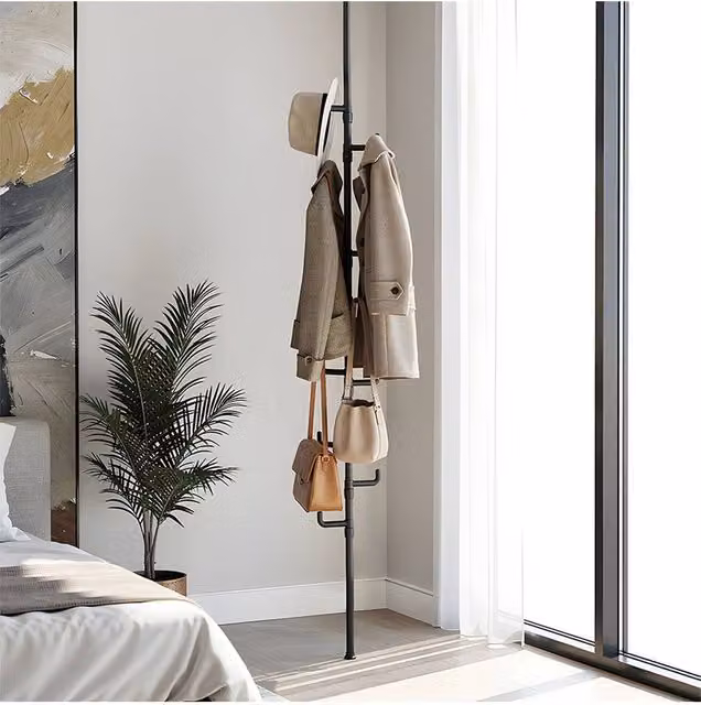 Living and Home No-Drill Adjustable Floor-to-Ceiling Coat Stand in Matt Black – 1
