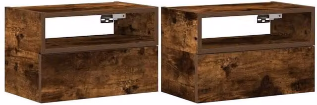 Berkfield Home Wall-mounted Bedside Cabinets, 2 Piece Set, Smoked Oak Brown, W: 45 cm, D: 26 cm, H: 28.5 cm – 1