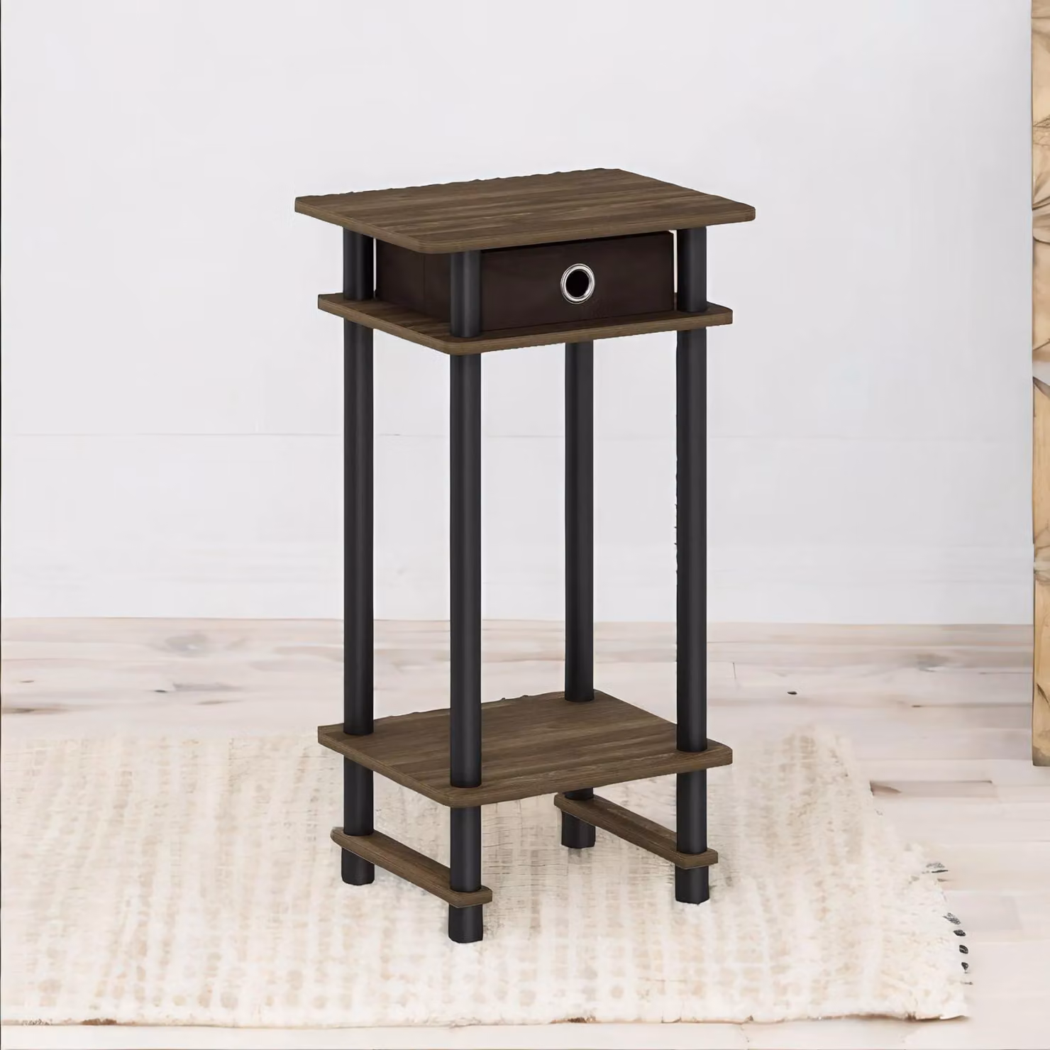 Rafaelo Mobilia Industrial Rustic Side Table with Fabric Drawer in Brown, W/D/H: 40.1 x 30.0 x 70.4 cm – 2