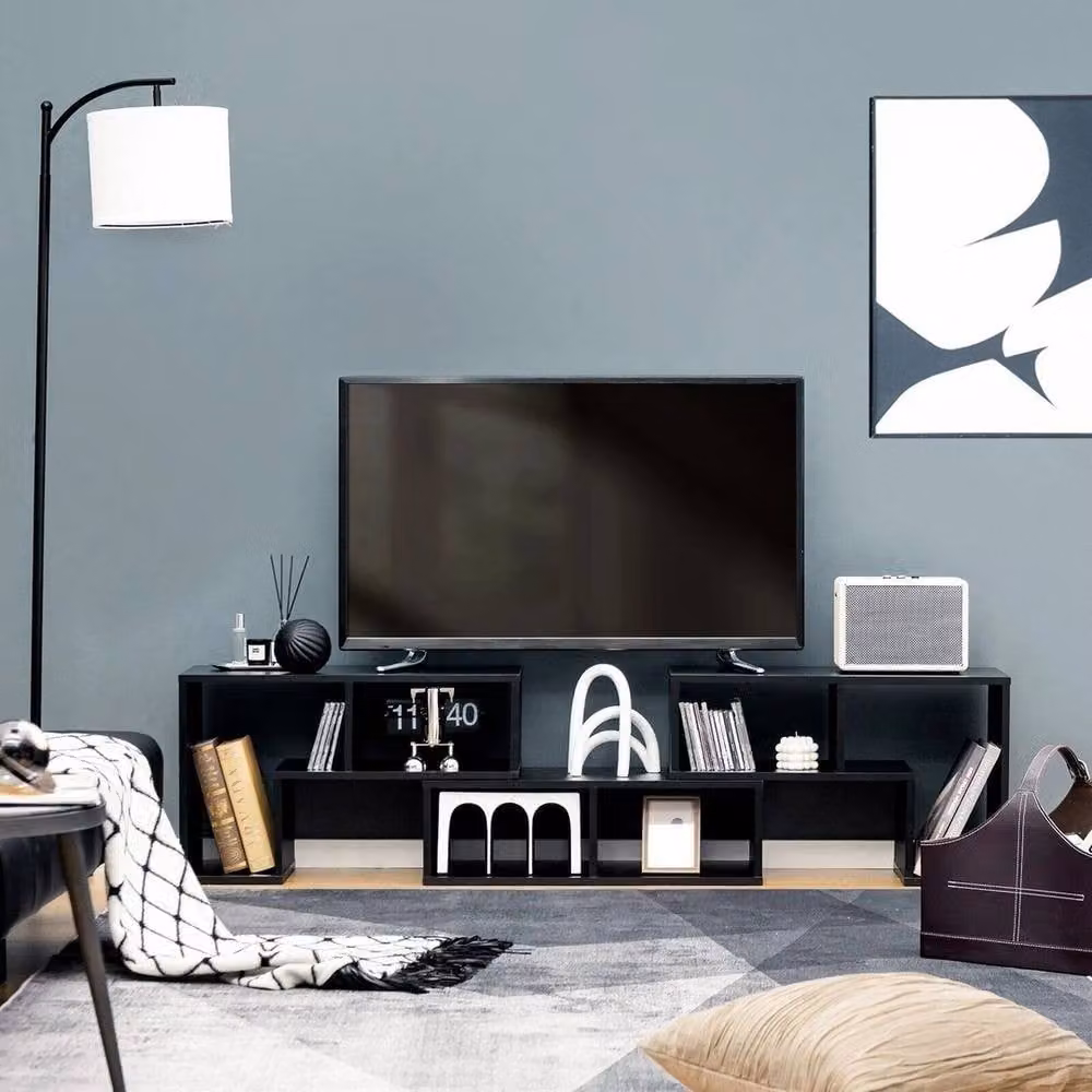 KORVIXA Minimalist Adjustable TV Stand in Black, Width: 100 cm – 2