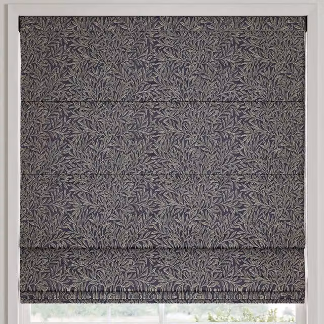 William Morris At Home Willow Woven Made to Measure Blackout Roman Blind in Blue Floral Pattern