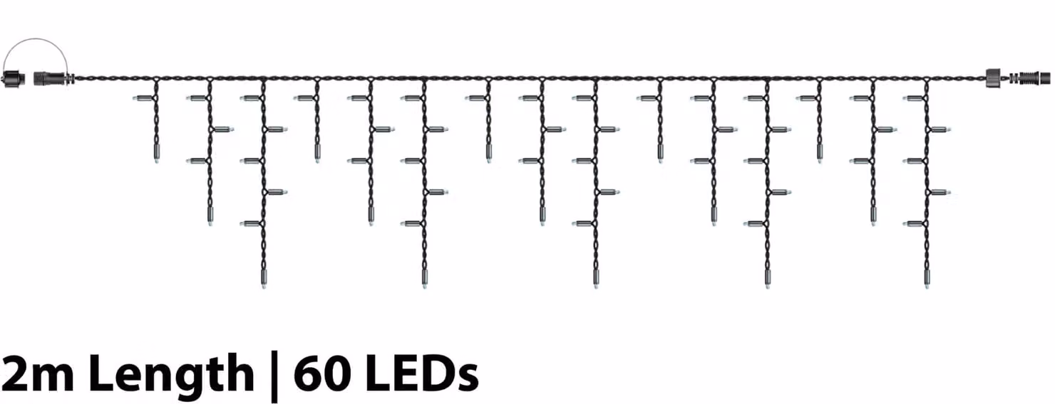 Xmas Haus Connectable LED Icicle Drop Lights in Cool White with Black Cable – 2