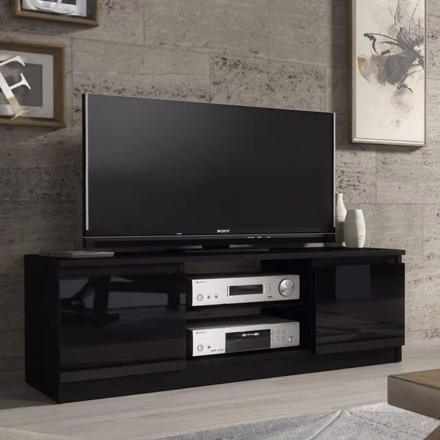 Creative Furniture Modern Black High Gloss TV Unit W: 120 cm, D: 38 cm, H: 40 cm – 1
