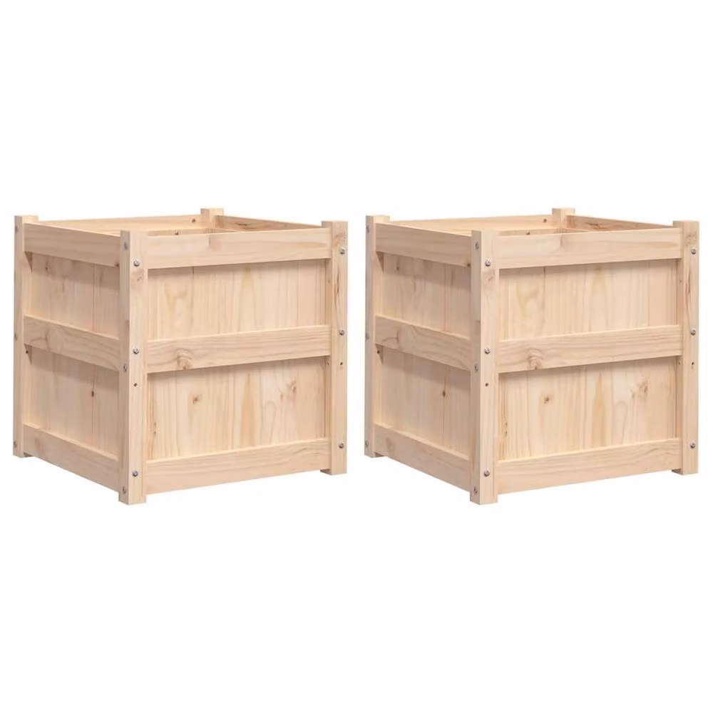 Berkfield Home Garden Solid Wood Pine Planters, 2 Pack, Beige – 2