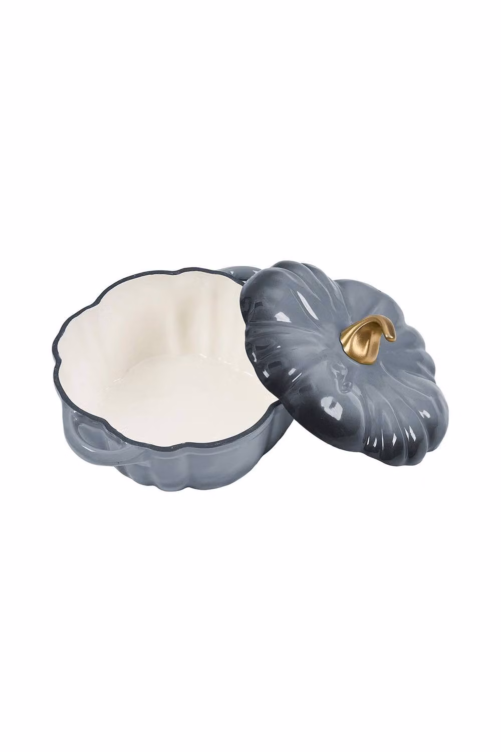 Living and Home Enamelled Cast Iron Pumpkin Dutch Oven with Lid and Handles in Grey – 5