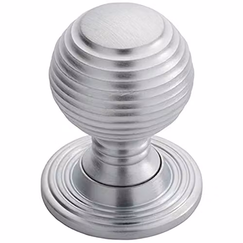 Loops Textured Reeded Ball Cupboard Door Knob in Satin Chrome, 35mm Diameter