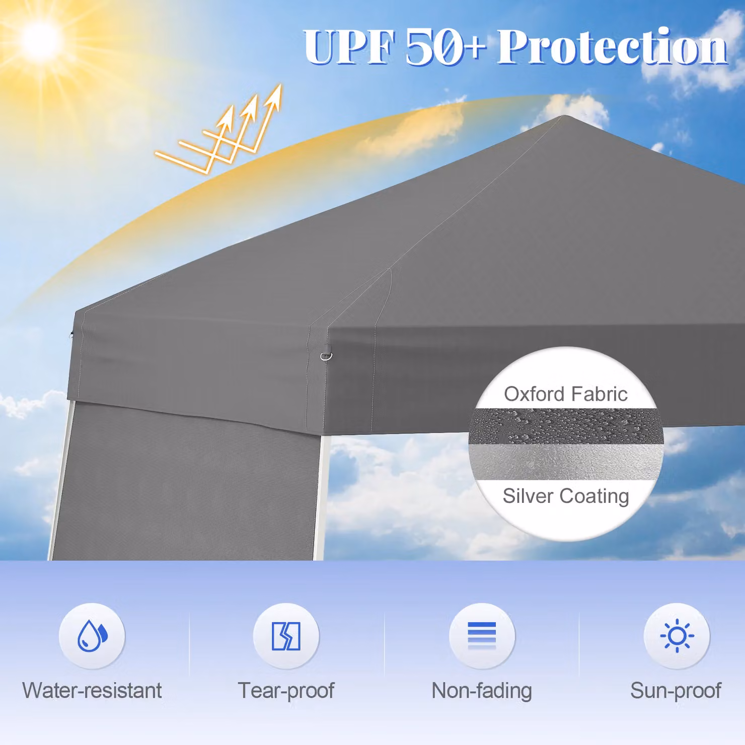 Gymax Pop up Canopy Tent with 2 Sidewalls in Grey, W: 426.7 cm x D: 279.9 cm – 7