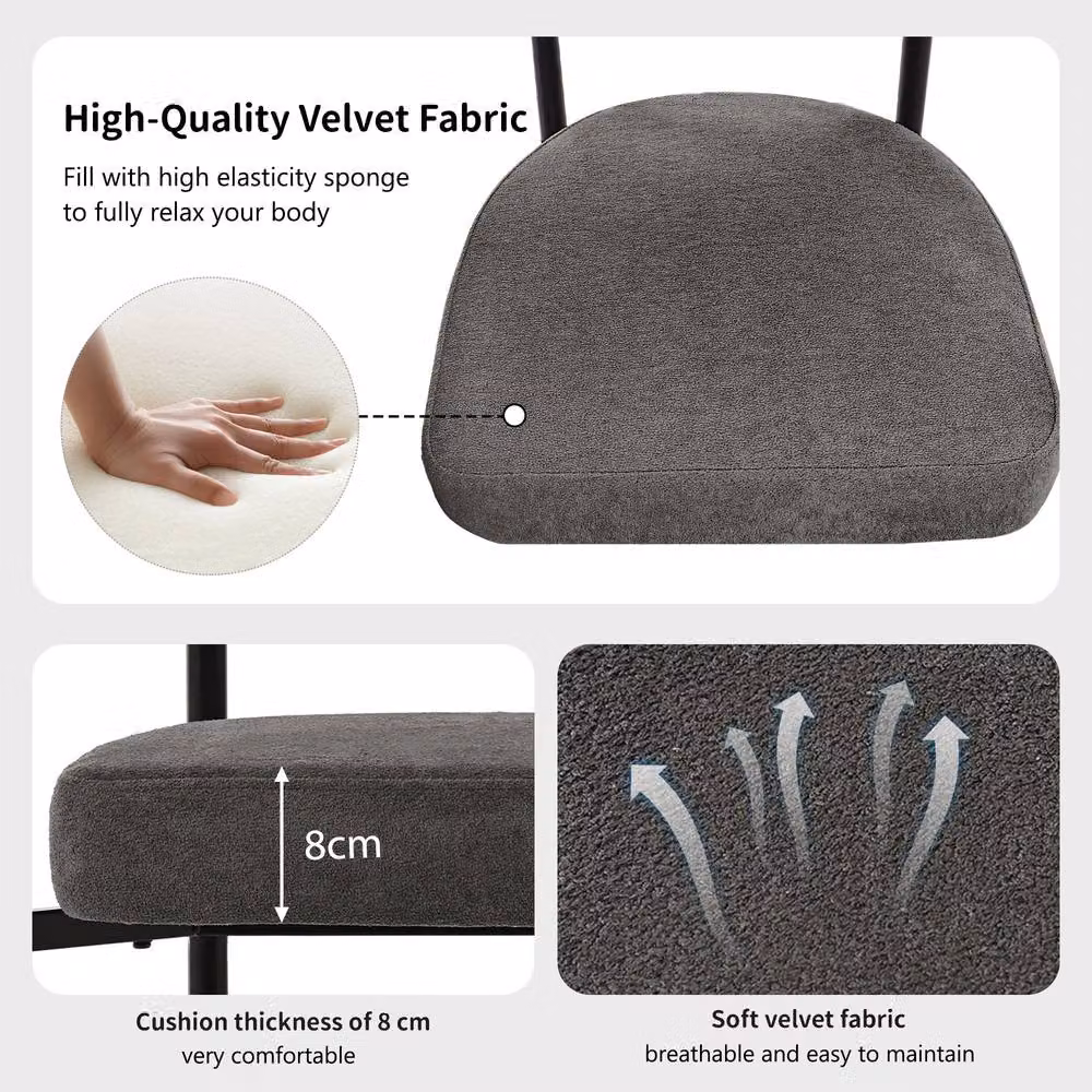 Modern Home Touch Set of 6 Grey Faux Suede Armrest Dining Chairs with Metal Legs – 5