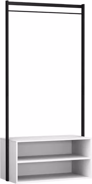 EONLION Modern Wooden Coat Rack with Shelf and Metal Hanging Rail in White