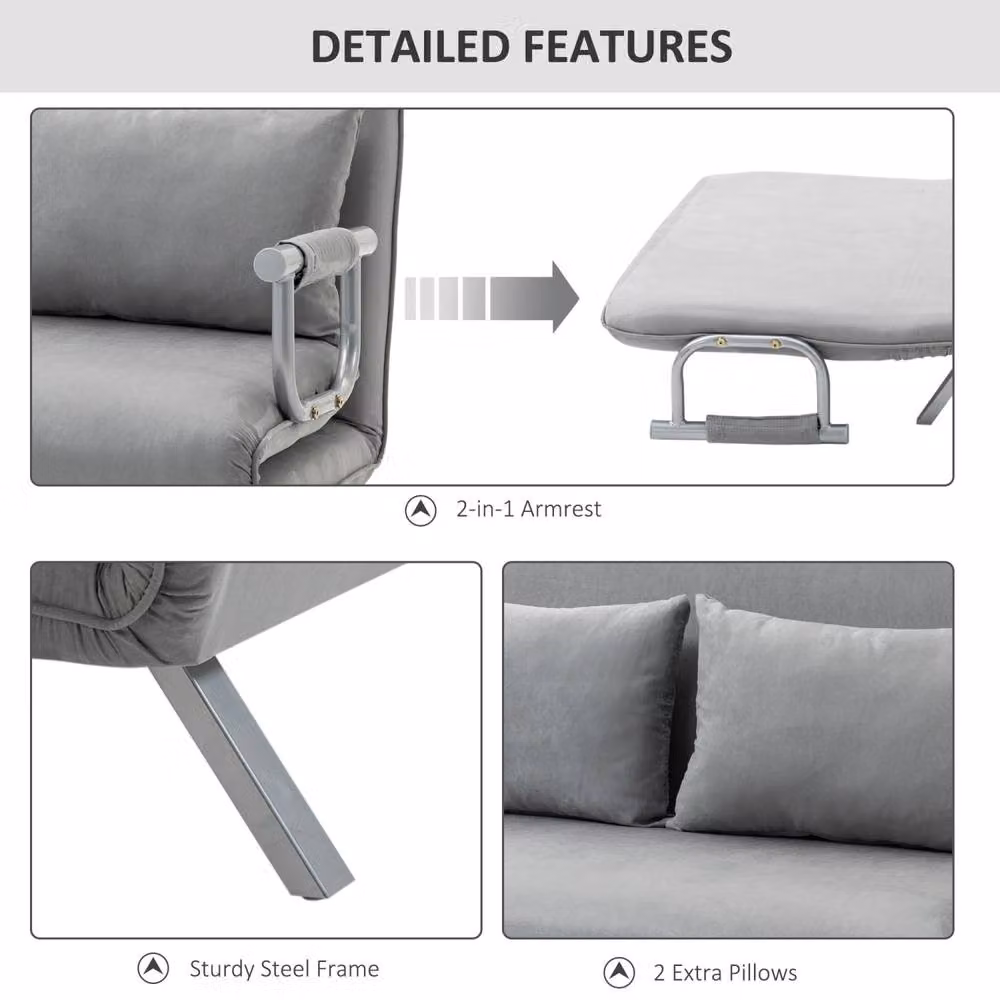 Wyld Haus Nilara 2 Seater Click Clack Sofa Bed in Light Grey Faux Suede – 3