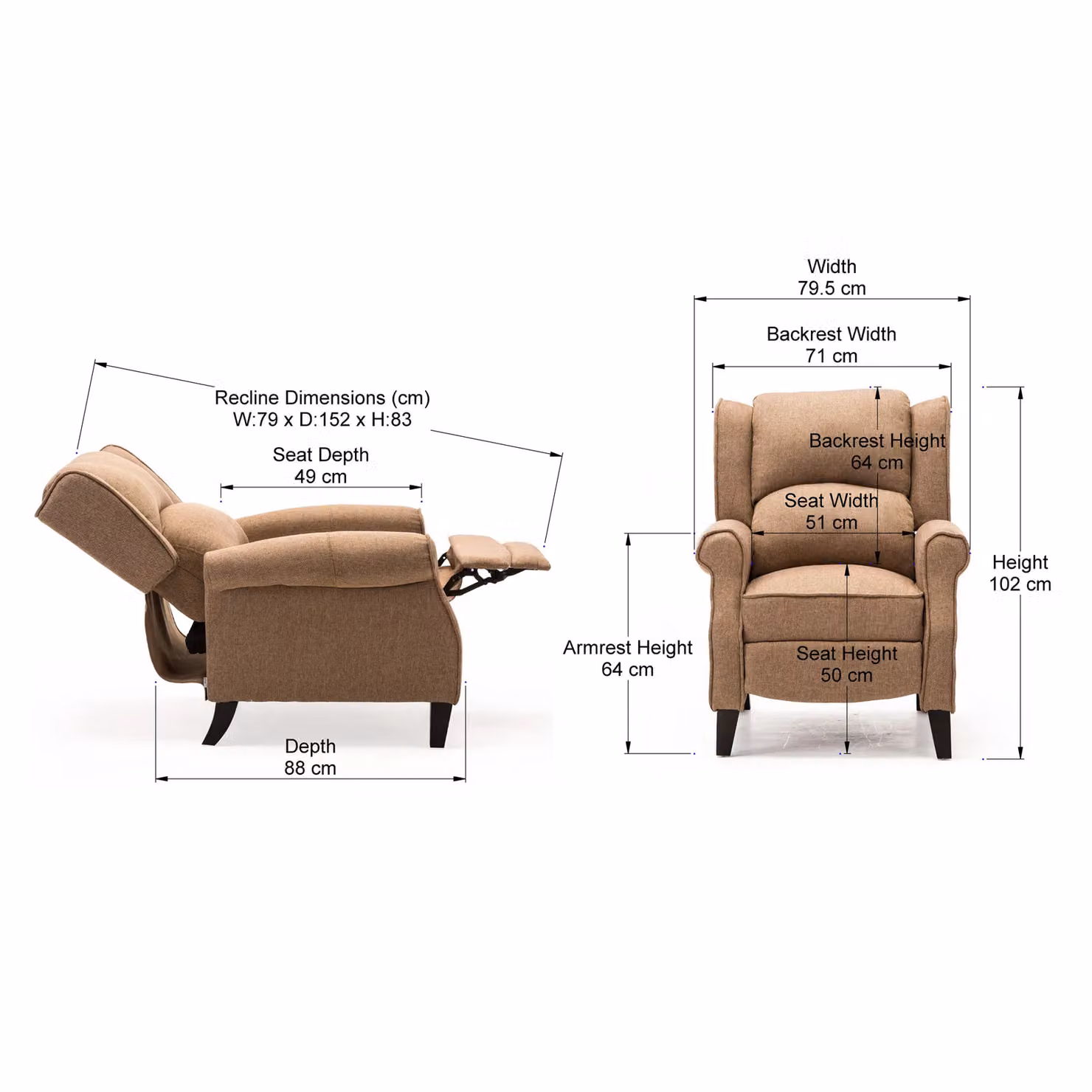 More4Homes Eaton Wing Back Fireside Herringbone Fabric Pushback Recliner Chair in Cream and Beige – 5