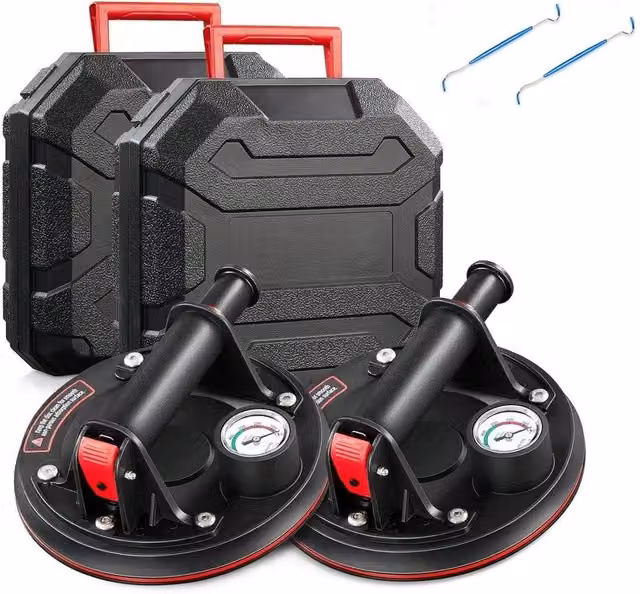 NESTLUNE Heavy Duty Vacuum Suction Cup Lifter, 2-Pack, Black
