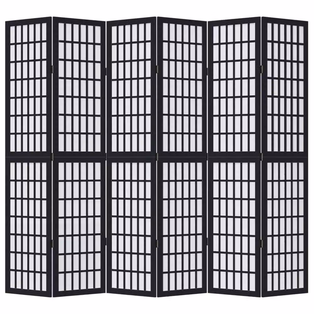 Berkfield Home 6-Panel Room Divider in Black Solid Paulownia Wood – 3