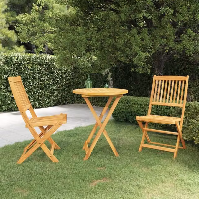 Berkfield Home 3 Piece Folding Garden Dining Set in Brown Solid Oiled Acacia Wood
