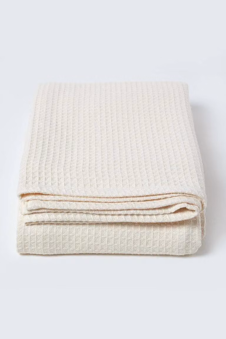 Homescapes Cotton Waffle Pique Throw Blanket in Beige, W: 280 cm, D: 230 cm