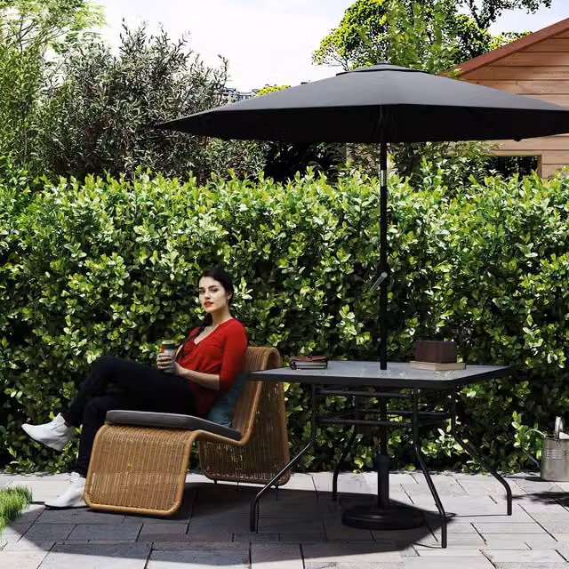 Outsunny Modern Square Glass Top Garden Coffee Table in Black, W: 100 cm