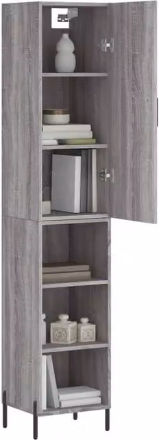 Berkfield Home Grey Sonoma Highboard with Hinged Doors and Internal Shelves, W/D/H: 34.5 x 34.0 x 180.0 cm