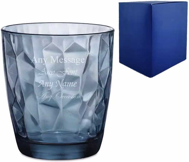 Uniqueful Personalised Blue Diamond Whisky Tumbler Glass, 300ml