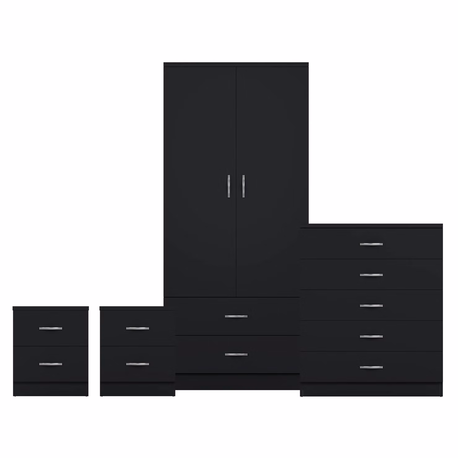 Vida Designs Riano 4 Piece Black Bedroom Set with 5 Drawer Chest and Two 2 Drawer Bedside Tables – 3