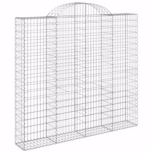 vidaXL Set of 9 Arched Gabion Baskets in Silver Galvanised Steel, W/D/H: 200 x 50 x 180/200 cm