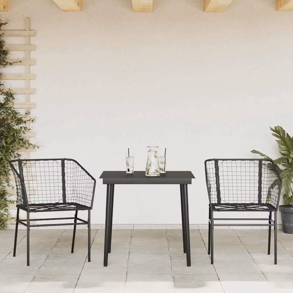 Berkfield Home 3 Piece Modern Garden Dining Set in Black Poly Rattan with Glass Top – 2