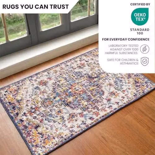Livabliss Asmara Vintage Boho Style Multicolour Rug, W/D/H: 90 x 60 x 0.6 cm – 6