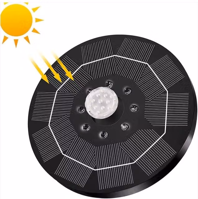 NESTLUNE Solar Fountain Pump with LED Lights and Battery Backup in Black, W: 100 cm, D: 15 cm – 1