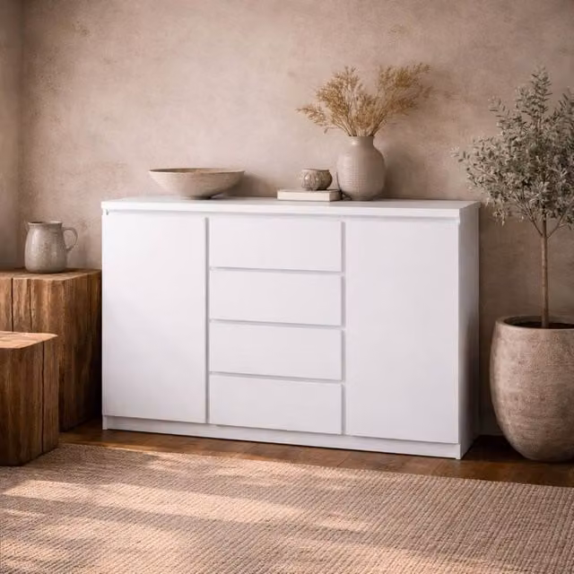 Wyld Haus Hemingway White Wooden Sideboard with 2 Doors and 4 Drawers
