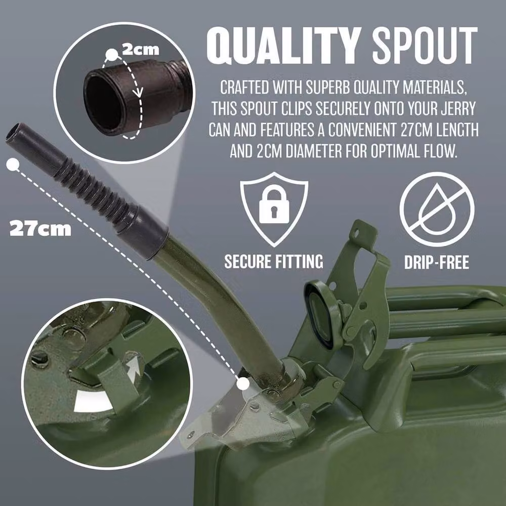 Flavora Green Steel Metal Jerry Can with Flexible Rubber Pouring Spout – 3