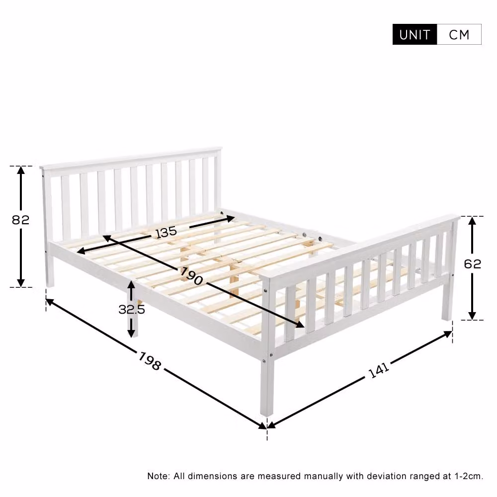Merax White Solid Pine Wooden Bed Frame with Slatted Headboard, W/D/H: 90 x 190 x 82 cm – 2