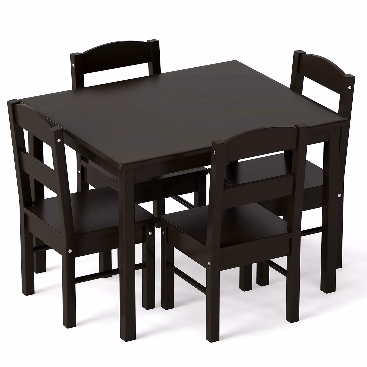 Gymax Childrens Activity Table and 4 Chairs Set in Dark Brown Lacquered Pine Wood – 2