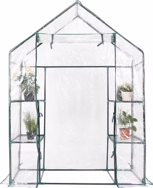 COSTWAY Portable Walk-in Greenhouse Winter Hot House in Green and Transparent with Shelving