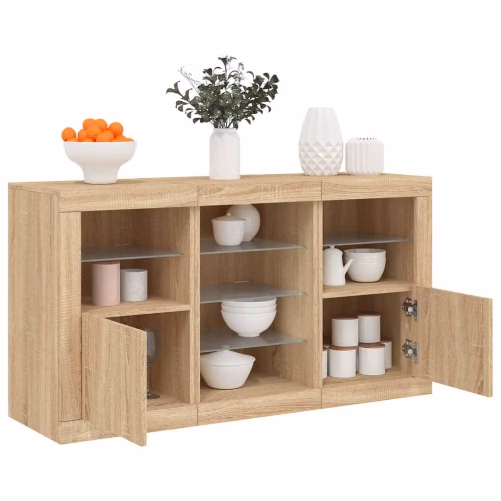 Berkfield Home Modern Sonoma Oak Sideboard with Integrated LED Lights in Natural, W/D/H: 123 x 37 x 67 cm – 2